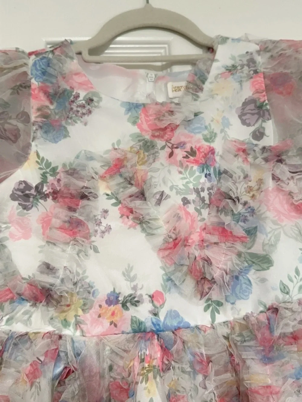 Kensie Girl Floral Ruffled Party Dress - Pink Blue White